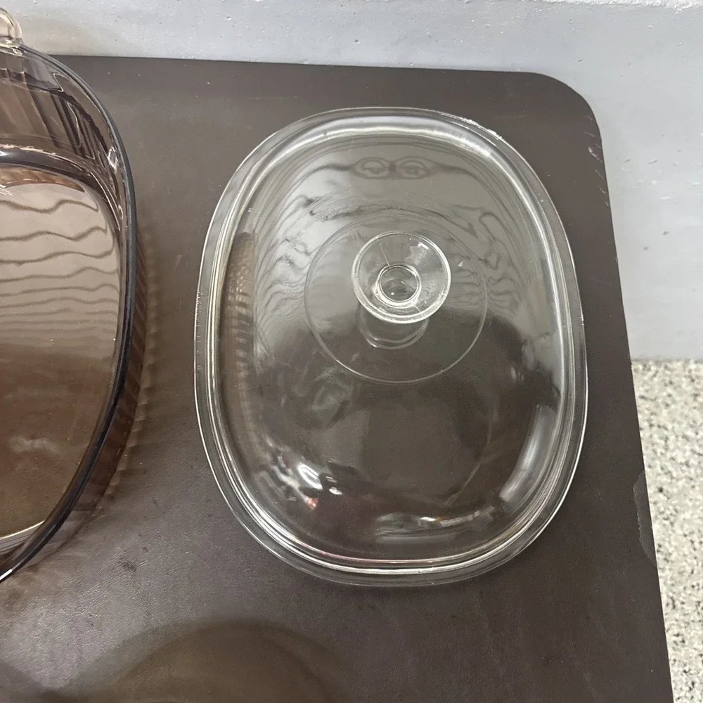 VTG CORNING VISION PYREX 6 Piece Amber & 1 Piece Clear Lid Roasting Pan Pot Pie